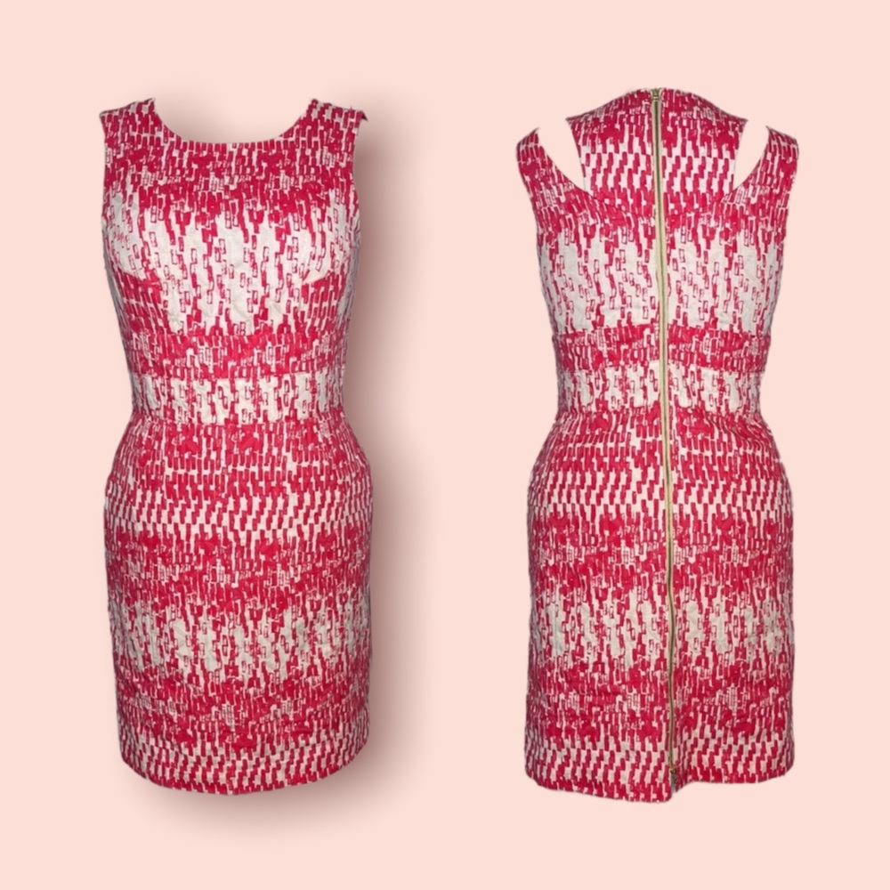 Just Taylor Sheath Dress Sleeveless Pink White Print with Cut-Outs Sz 10